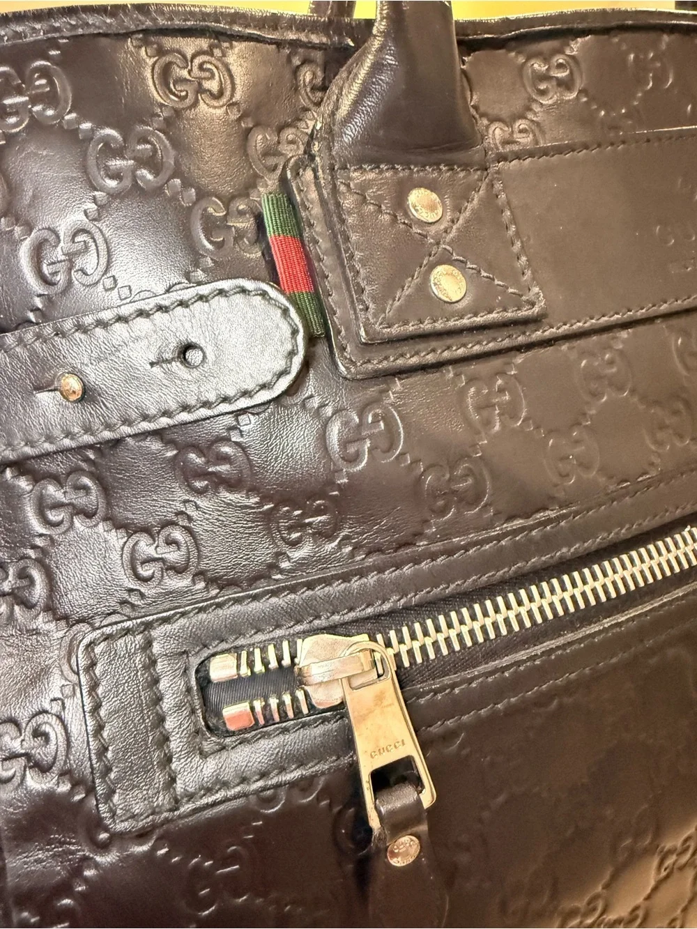 Gucci Black Embossed GG Leather Men’s Briefcase with Silver Hardware
